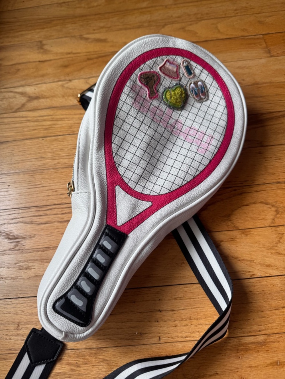 NWT Betsey Johnson white faux leather tennis racket bag